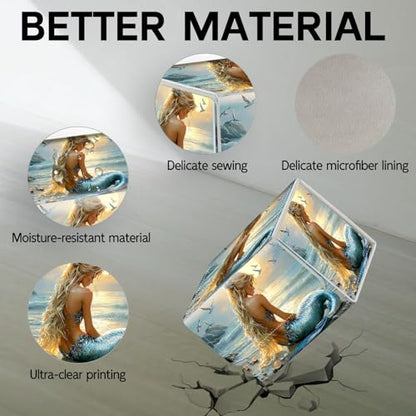 Trading Card Storage Box, Holds 100+ for MTG Cards, PU Leather with Magnetic Closure, Blonde Mermaid on Beach at Sunset Durable Deck Box for Magic the Gathering, Trading Card Games - color: Blonde Mermaid on Beach at Sunset