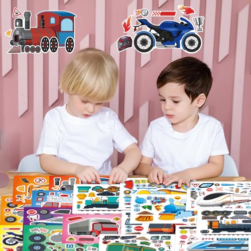 48 Sheets Create Vehicle of Dreams Stickers, Make Your Own Stickers for Boys and Girls, Travel Sticker Books, Party Favors, Birthday, Home, School and Activities Gifts for Kids Ages 3+ - style: Vehicle