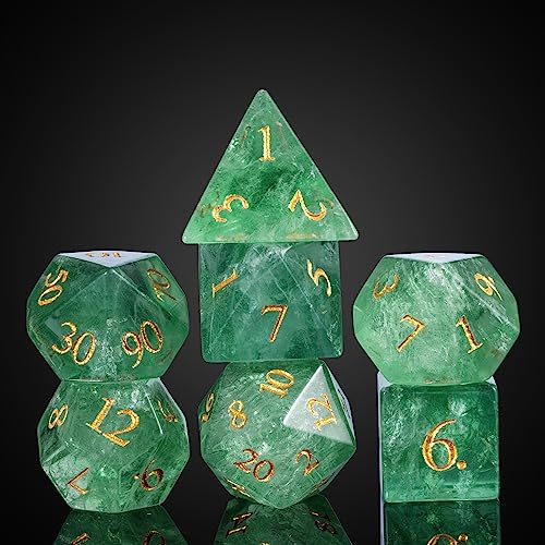 UDIXI Gemstone Dice Set Green Fluorite Stone DND Dice for Tabletop Games | Natural Stone, Premium Gift Box, DM Gift, for Dungeons and Dragons Role Playing Games - color: Green Crystal