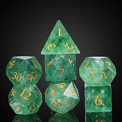 UDIXI Gemstone Dice Set Green Fluorite Stone DND Dice for Tabletop Games | Natural Stone, Premium Gift Box, DM Gift, for Dungeons and Dragons Role Playing Games - color: Green Crystal
