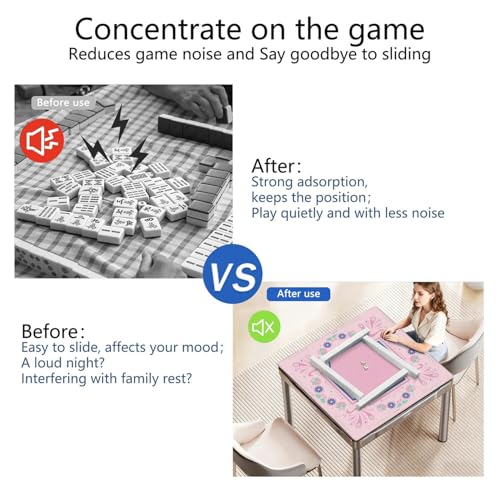 Mahjong Mat for Table with Carrying Bag & 3 Dice, Pink Peacock 31.5"x31.5" Square Rubber Mahjong Table Cover, Non-Slip & Noise Reduction Gaming Mat for Mah Jongg, Poker, Dominoes & Tile Games - color: Peach Pink