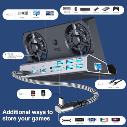 YCE 13-in-1 Dual Fan Steam Deck Dock Suitable Valve Steam Deck & OLED/Switch & 2 / Asus ROG Ally & X/Lenovo Legion Go & S & 2/MSI Claw,Nintendo Switch 2 Dock,Steam Deck Accessories,Docking Station - color: 13-in-1 Dual Cooling Fan