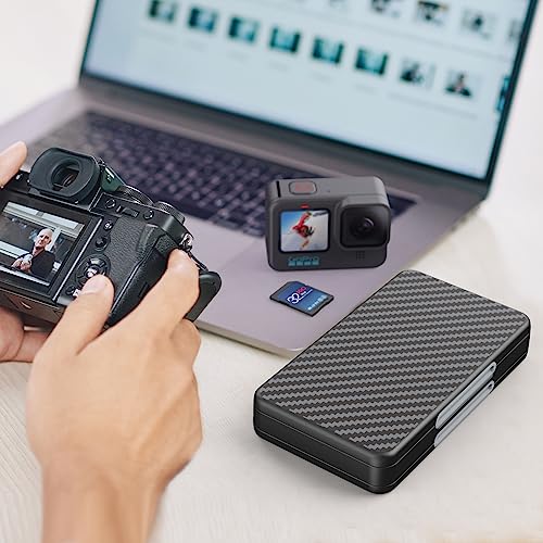 HEIYING SD Card Holder for Memory SD and TF Cards, Portable Case Compatible with 40 SDXC SDHC and 40 TF Card Slots - color: Carbon Fibre Black