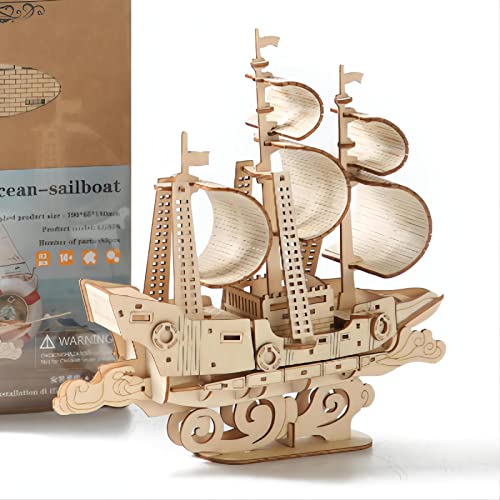 3D Wooden Puzzles Ocean - Sailboat Model Kits, Brainteaser and Puzzle for Christmas/Birthday,Gifts for Adults and Teens to Build Combination - style: Sailboat
