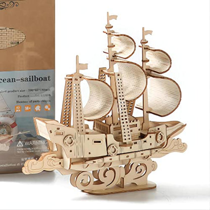 3D Wooden Puzzles Ocean - Sailboat Model Kits, Brainteaser and Puzzle for Christmas/Birthday,Gifts for Adults and Teens to Build Combination - style: Sailboat
