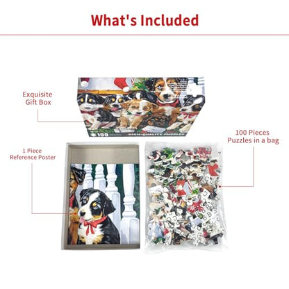 Christmas Puzzle 100 Piece Puzzles for Kids, Christmas Dogs Puzzle 100 Pieces Christmas Puppies Puzzle 100 Piece Puzzles for Adults Christmas Puzzle Puppies Puzzles for Kids Ages 6-10 Brain Teaser - color: Christmas Dogs
