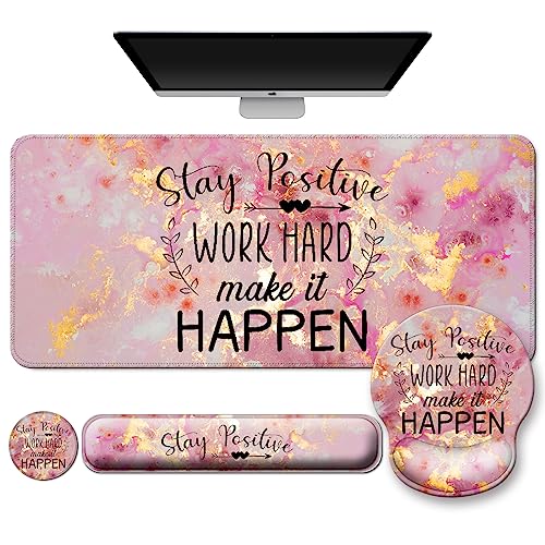 4 in 1 Mouse Pad Set with Wrist Rest for Keyboard,Desk Mat,Coaster-Marble | Desk Matt for Desktop Cute Ergonomic Keyboard Pad Support For Gaming Computer Women Office Home Decor - color: C2-Pink Marble