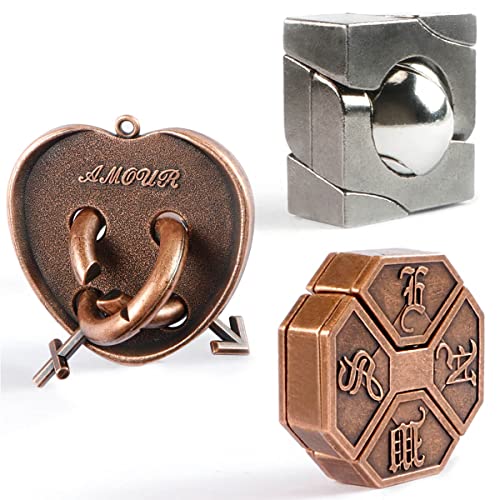 MHY Large Size Brain Teaser Puzzles,3 Pieces Metal Cast Puzzle Games Toys,3D Highly Difficult Adult Puzzles, IQ Educational Box for Teens… - color: B-3pcs Box Set
