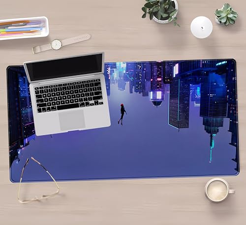 Anime Desk Mat XXL Gaming Mouse Pad, Extended Keyboard Mat, Full Desk Accessories, 31.5"x15.75" - color: Blue-purple City