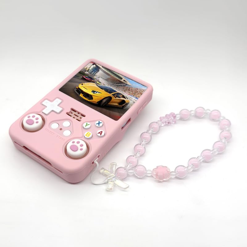 Silicone Case for R36S Handheld Game Console Protective Case with Lanyard Button Cover Accessory for Gift (Pink) - color: Pink