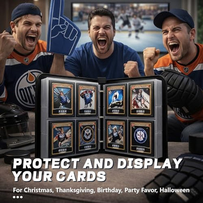 Hockey Card Binder with Sleeves, 4-Pocket Portable Card Protectors Album Holder Book with Zipper, Fits 400 Cards with 50 Removable Sleeves, Hockey Cards Display Storage Carrying Case - color: Hockey-400 cards