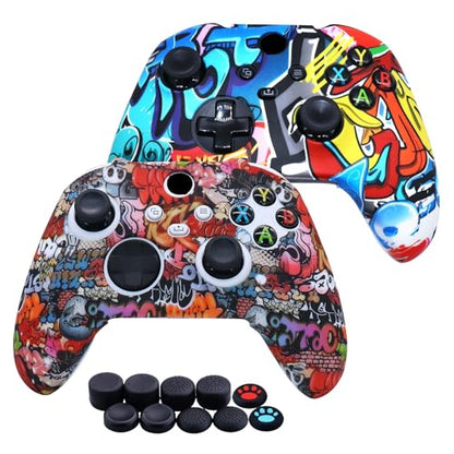 [2 Pack] Jusy Compatible with Xbox Series X/S Controller Soft Silicone Cover Skin, Sweat-Proof Anti-Slip Dust-Proof Protective Case Cover Accessories, with 10 Thumb Grips (Street Style) - color: Street style