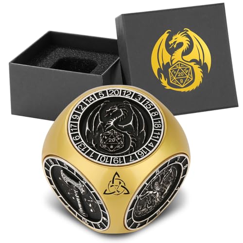 DND Fingertip Spinner Dice, Metal Dice Set with 3D Pattern, Polyhedral Rotating Game Dice, for DND Gifts with Dragon Logo Gift Box, Role Playing Board Game Accessories, Gold - color: Gold + Black