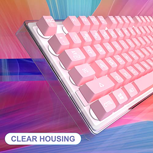 MageGee Gaming Keyboard, 7 Solid Colors Backlit Wired Gaming Keyboard with Clear Housing and Double-Shot Keycaps, K1 Waterproof Ergonomic 104 Keys Light Up Keyboard for PC Desktop Laptop, Pink
