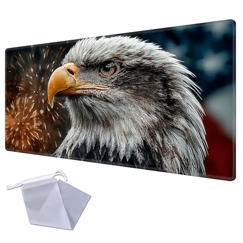 Bald Eagle Fireworks Playmat for TCG Playmat - USA 250th Anniversary Commemorative Edition, 1776-2026 Patriotic Card Game Mat, Anti-Slip Desk Pad Large Gaming Playmat Compatible with MTG - color: Bald Eagle Fireworks, size: 35" x 20" Regular