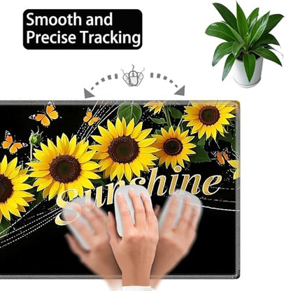 Large Gaming Mouse Pad Set with Wrist Support – 31.5" x 11.8" 4-in-1 XXL Mousepad with Keyboard Wrist Rest, Mouse Wrist Rest & Coaster – Ergonomic Desk Mat for Office, Home – Sunflower - color: Sunflower