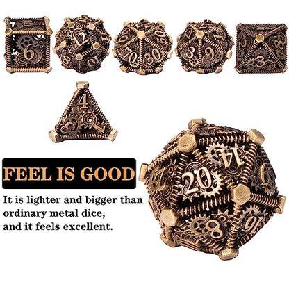 DND Metal Dice Set, UBEUCK 7PCS Gear Metal DND Dice Set for Dungeons & Dragons Board Games Boxes(Bronze Gear) - color: Bronze Gear