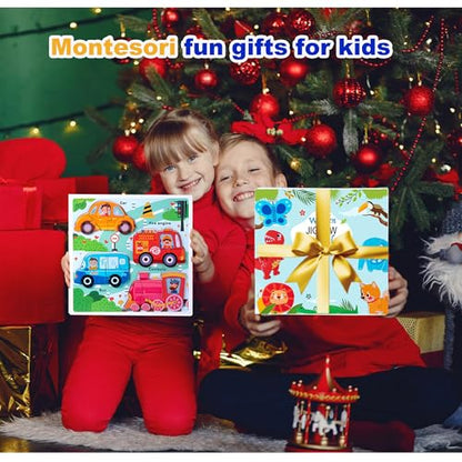 Jumbo Base Wooden Blocks Puzzles for Toddlers 1-3 ，Educational Toys for 2-3 Years Old,Toddler Montessori Gifts Vehicle Car Truck Puzzles Ages 2-4 - color: Vehicle