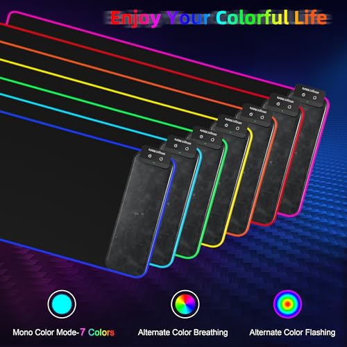 Gaming Mouse Pad, Wireless Charging Mouse Pad Gaming, 31.5"x11.8" Large RGB Desk Mat for Laptop/Computer/Keyboard, 9 Light Modes, Waterproof Smooth Surface, Non-Slip Base, Black - color: Black+RGB