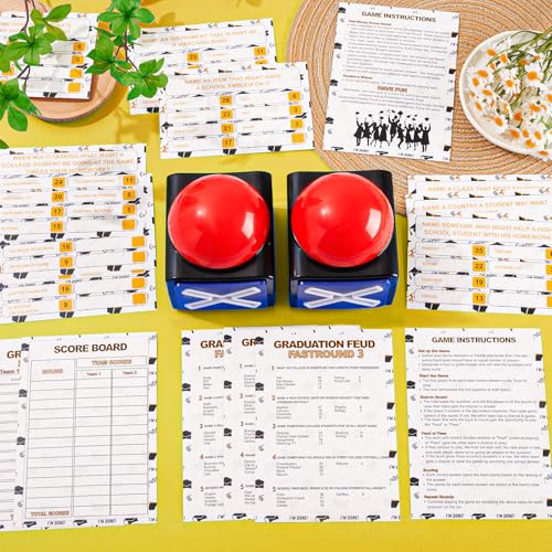 Graduation Friendly Feud Game with 2 Answer Buzzers, Fun Family Grad Party Board Games for Adults Feud Card Trivia Quiz Activities for Holiday Party Family Office Group Team Building - style: Graduation