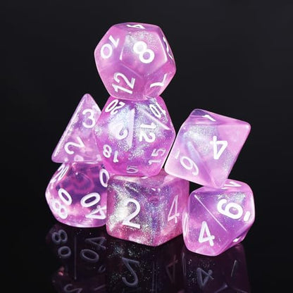 DND Dice Pink Transparent Dice with Color Changing Glitter for Dungeons and Dragons Tabletop Game Role Playing Game,D&D,MTG,Pathfinder Dice Set - color: Glitter Pink