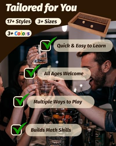 Deluxe Original Shut The Box Game Wooden Math Dice Board Game 2-8 Players | Table Games for Family Night Classroom Travel, Gifts for Group Kid Adult Senior, Camp Party Bar, Easy Quick and Fun - size: 8P