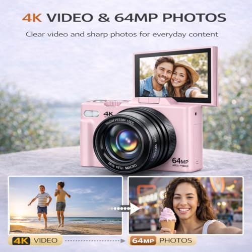 Acuvar 4K 48MP Digital Camera Kit for Photography, Vlogging Camera for YouTube with Flip Screen, WiFi, Wide Angle & Macro Lens, 64GB Micro SD Card, 12" Flexible Tripod, Carrying Case - style: Vlogger Essentials Kit