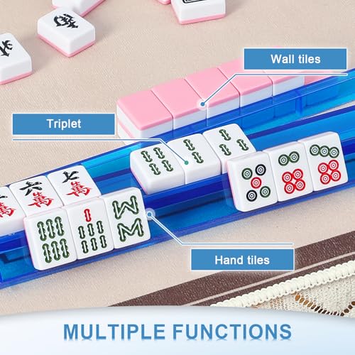Mahjong Racks with Pushers 4PCS Set Majiang Tile Holder Acrylic Mahjong Racks Accessories and Gifts - color: Deep Blue
