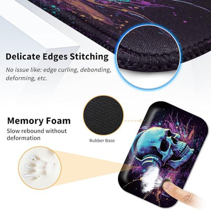 Mouse Pad Desk Mat Ergonomic Wrist Support Pad Set,Mouse Wrist Rest Keyboard Pad with Stitched Edges and Non Slip Base-Skull DJ Music - color: Skull Dj Music
