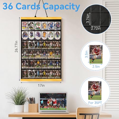 36 Cards Display Case - 35PT Graded Sports Card Frame - with PVC Protection & Clear View for Baseball Football Basketball Trading Card Wall Display, Natural - color: Natural