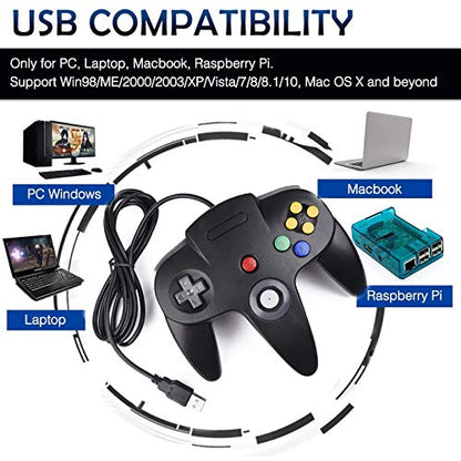 2 Pack Classic N64 Controller, miadore N64 Wired USB PC Game pad Joystick, N64 Bit USB Wired Game Stick Joy pad Controller for Windows PC MAC Linux Raspberry Pi 3 Sega Genesis (Clear Green/Black) - color: Clear Green/Black