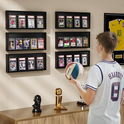 Emfogo Card Display Case, Trading Card Display Frame Wall Mount, Wooden Baseball Card Display Case with Clear View, Graded Sports Card Display for Trading Card Collection (1 Pack-Black) - size: 1-Layer 1 Pack