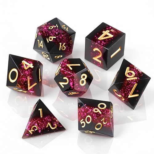 DND Dice Set, 7 Pcs Sharp Edge D&D Dice Polyhedral Resin Dice for Dungeons and Dragons RPG MTG Role Playing Table Games