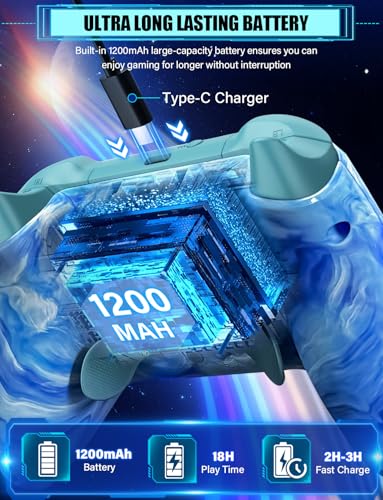 RJAD Switch Controllers Wireless for Nintendo Switch/Lite/OLED/Switch 2, 1200mAh Pro Controller, 10 Colors LED Switch Light up Gamepad, Switch Turbo Remote with Turbo/Gyro/Vibration/Motion Control - color: Light Blue