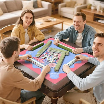 Elegant Mahjong Mat with Rules, 31.5*31.5in Anti Slip American Mahjong Mat for Table, Noise Reduction, Neoprene Mah jongg Mats with Carrying Bag & 3 Dices, Mahjong Set Gift, Board Tile Games Mats - color: Floral10