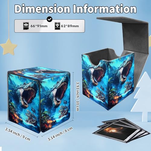 Card Deck Box for MTG Commander,Collectible Trading Storage Box Fits 120+ Single Sleeved Cards Magnetic Case PU Leather for Magic Commander TCG CCG MTG,Blue Dinosaur Ocean - color: Blue Dinosaur Ocean