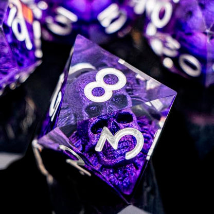 DND Skull Dice Set 7PCS Necromancer Polyhedral Dice for Dungeons Dragons RPG Role Playing Game, Resin Sharp Edged D and D Dice with Gift Box D6 D8 D10 D12 D20 (Silver Purple) - color: Purple&silver