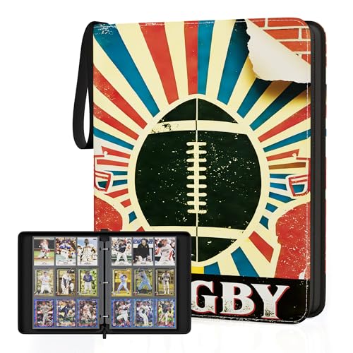 Kabinka 9 Pocket Football Card Binder, 900 Standard Cards Sports Card Binder with Zipper, Protective Trading Card Binder Collector Organizer for Football Sports Cards TCG (Retro) - color: Football-2, size: 9 Pocket 900