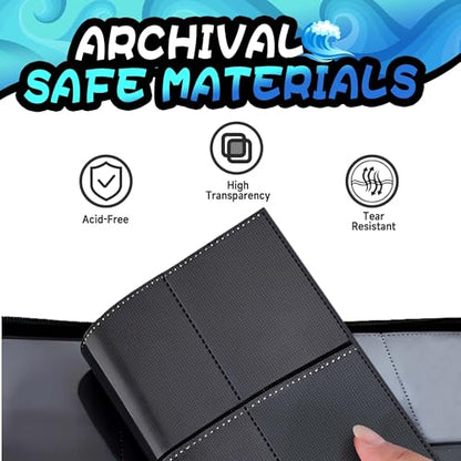 Trading Card Binder 4 Pocket,400 Pocket Card Collection Binder with 50 Removable Sleeves,PU Waterproof Top Card Book,3-Ring Zipper Collectible Trading Card Album for MTG/TCG/Card Holder Gift（Water） - color: Water, size: Small