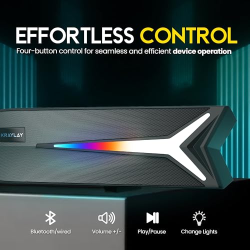Desktop Soundbar for Computer 15.5 Inches | Bluetooth Soundbar with RGB LED Lights | Clear Bass | AUX, USB, USB-C | Soundbar for Projectors, TVs, Smartphones, Gaming Consoles, & Laptop