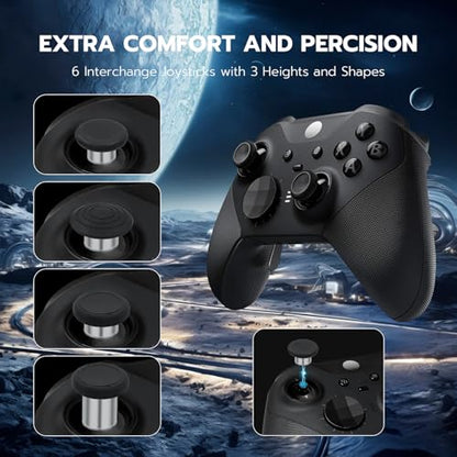 Mcbazel 13-in-1 Metal Thumbsticks Joysticks for Xbox Elite Series 2, Elite Series 2 Controller Accessories with 6 Swap Joysticks, 4 Trigger Paddles, 2 D-Pads, 1 Tool, 1 Carry Case - Black