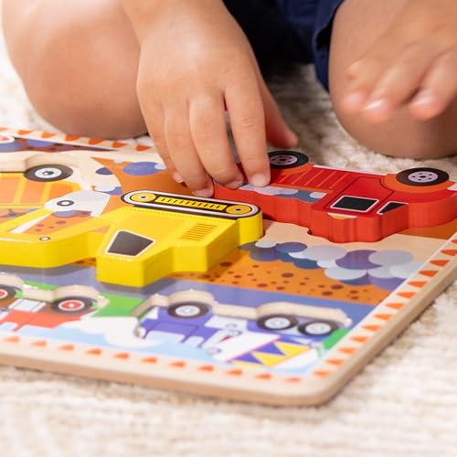 Melissa & Doug Construction Vehicles Wooden Chunky Puzzle (6 pcs) - FSC Certified - size: 11.95 x 8.95 x 1.0, style: English Only