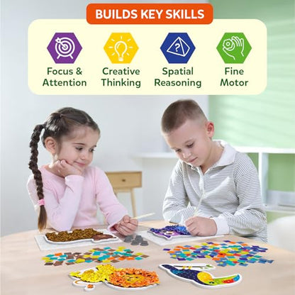 Skillmatics Poke-in Art – Animals, Mess-Free DIY Wood Craft Kit for Kids | Creative Fine Motor Activity, Pretend Play & Room Decor, Gift for Girls & Boys Ages 4, 5, 6, 7, 8, 9 - style: 4. Animals