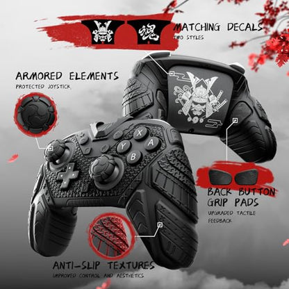 PlayVital for Nintendo Switch 2 Pro Controller Skin Cover – Samurai Armor Edition Silicone Case for Switch 2 Pro Controller with Back Button Caps & Thumb Grip & Sticker, Shockproof - Black - color: Black