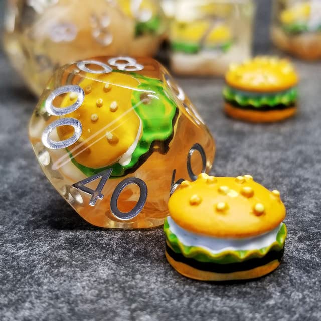 Sage's Portal Familiars and Reagents Resin DND Dice Set Polyhedral Dice Set for Dungeons and Dragons RPG Tabletop TTRPG (Hamburger) - color: Hamburger