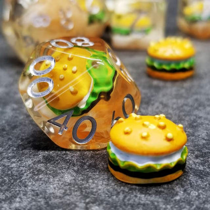Sage's Portal Familiars and Reagents Resin DND Dice Set Polyhedral Dice Set for Dungeons and Dragons RPG Tabletop TTRPG (Hamburger) - color: Hamburger