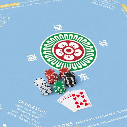 Mahjong Mat 32.4” x 32.4”, 3mm Thick Non-Slip Rubber Back Mahjong Table Mat, Noise Reduction Waterproof Mahjong Game Mat for Table, Mahjong Tile Mat for Cards, Dominoes & Board Games - color: Light Blue