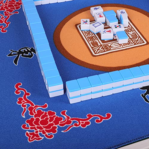 Mahjong Mat with 3 Dice & Carrying Bag, Anti Slip and Noise Reduction Mahjong Table Mat for Poker, Card, Board & Tile Games (Blue, 31.5 inches,Thick：0.1"/2mm) - color: Blue