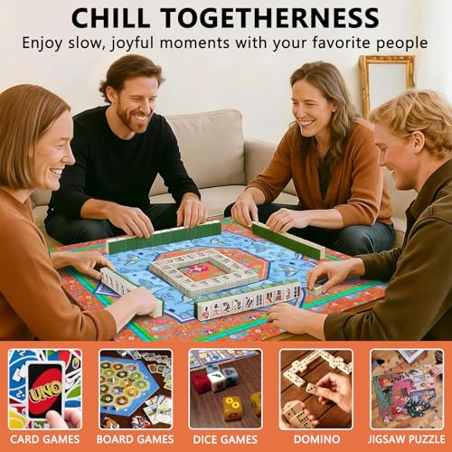 Mahjong Mat with Carrying Bag and 3 Dice, 31.5" X 31.5" Noise Reduction Mahjong Table Cover, Non Slip Gaming Mat for Board Tile Games Poker Card Dominoes, Mahjong Gifts for Women Mahjong Accessories - color: A0204