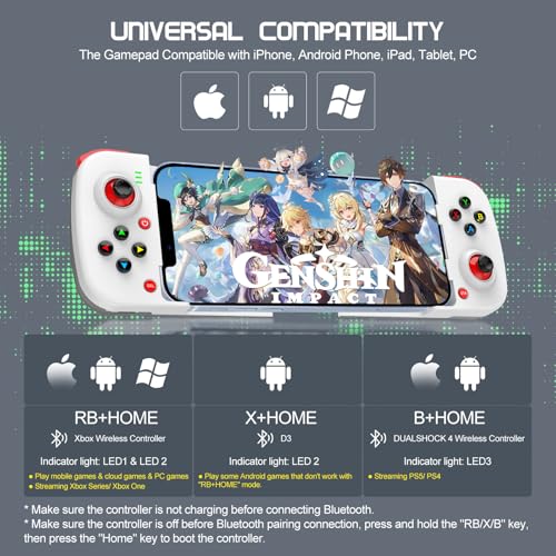 Joso Phone Controller for iPhone/Android Support Phone Case, Mobile Gaming Controller with Ergonomic Design - Wireless Gamepad for Cloud Gaming & PS Remote Play - color: White